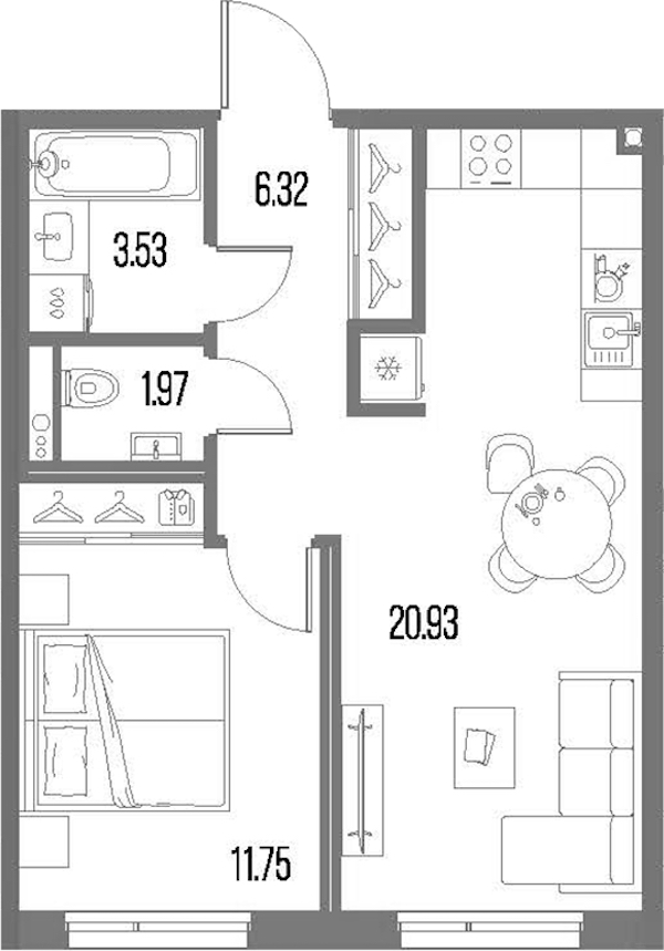 1-комнатная квартира 44.51 м², 8/10 эт., ЖК «LEGENDA Васильевского»
